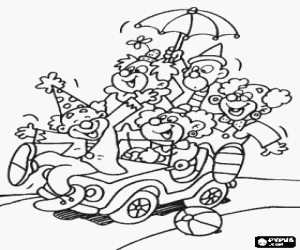 malvorlagen Gruppe f�nf clowns auf einem kleinen auto in einer auff�hrung im zirkus ausmalbilder