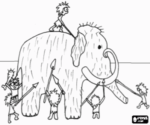 malvorlagen Gruppe pr�historische m�nner bewaffnete mit stangen in der jagd eine mammut ausmalbilder
