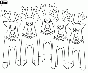 malvorlagen Gruppe von Weihnachten rentieren mit seinen halsketten ausmalbilder