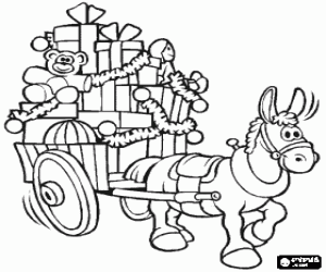 malvorlagen Handwagen voller Weihnachtsgeschenke gezogen von einem maultier ausmalbilder