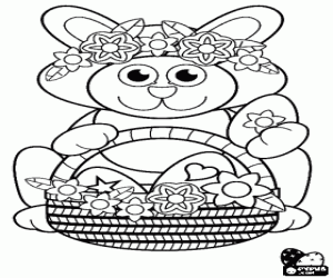 malvorlagen Hase mit Verzierungen und einen Korb mit Ostereiern ausmalbilder