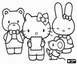 malvorlagen Hello Kitty in der schule mit ihren freunden Cathy, Tippy und Joey ausmalbilder