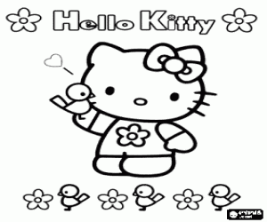 malvorlagen Hello Kitty mit blumen und v�geln ausmalbilder