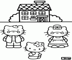 malvorlagen Hello Kitty mit ihren gro�eltern in der vor der haust�re ausmalbilder
