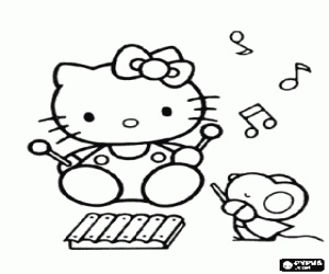 malvorlagen Hello Kitty spielt das Xylophon auf Anweisung seines besten Freundes, die maus Joey ausmalbilder