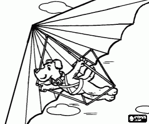 malvorlagen Hund unter einem H�ngegleiter, der Pilot von Kabelb�umen wird aus dem Ger�t ohne Motor ausgesetzt ausmalbilder