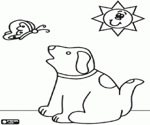 malvorlagen Hunde-halsband beobachten den flug eines schmetterlings in der sonne ausmalbilder