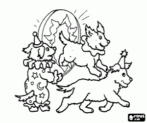 malvorlagen Hunde tun ihr Zirkusvorstellung durch einen Sprung durch einen Reifen ausmalbilder