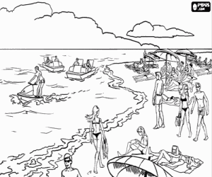 malvorlagen In der strand wandern, sonne und meer genie�en, die mit einem aquatische motorrad und andere boote ausmalbilder