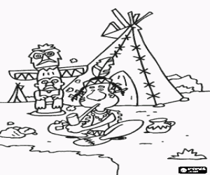 malvorlagen Inder der das friedensrohr vor seinem zelt oder tipi und das totem seines dorfs raucht ausmalbilder
