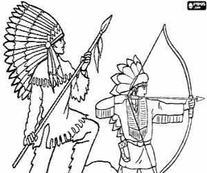 malvorlagen Indianerh�uptling mit einem Speer sah aus wie ein anderer Indianer scho� einen Pfeil mit dem Bogen ausmalbilder