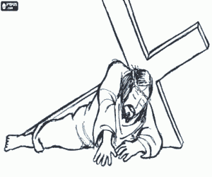 malvorlagen Jesus auf dem Boden nach einem Sturz beim Tragen des Kreuzes ausmalbilder