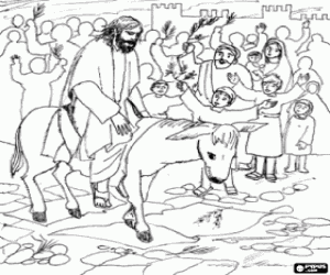 malvorlagen Jesus von Nazareth auf dem R�cken eines Esels und begr��te durch ein Gedr�nge am Eingang nach Jerusalem ausmalbilder