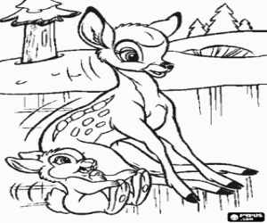 malvorlagen Jugendlicher Bambi spiel mit kaninchen Klopfer in der eis-see ausmalbilder