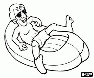 malvorlagen Junge liegt in einem aufblasbaren boot mit sonnenbrille ausmalbilder