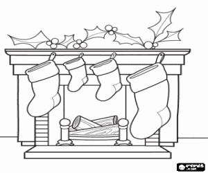 malvorlagen Kamin im Weihnachten mit den gehangenen socken und mit weihnachtsdekorationen ausmalbilder