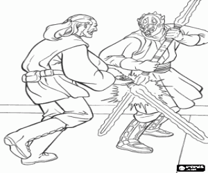 malvorlagen Kampf zwischen den Jedi-Ritter Qui-Gon Jinn und der Sith lehrling Darth Maul ausmalbilder