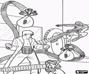 malvorlagen Kampf zwischen Spiderman und Doktor Octopus gelenkarmen zu versuchen zu verhindern, dass der diebstahl aus dem tresor der bank ausmalbilder