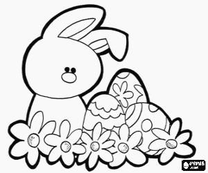 malvorlagen Kaninchen mit Blumen und Ostereier ausmalbilder