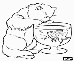malvorlagen Katze gerade ein fisch schwimmen in einem goldfischglas ausmalbilder