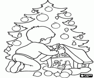 malvorlagen Kind platzierung der stern in der Krippe vor dem Weihnachtsbaum ausmalbilder