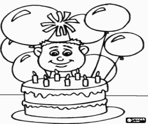 malvorlagen Kinder bei ihrer geburtstagsfeier mit luftballons und einem hut, �ber die luft zu sprengen, die kerzen auf dem kuchen ausmalbilder