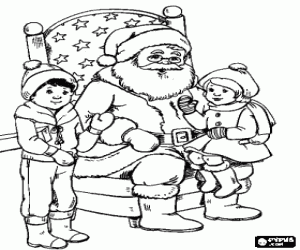 malvorlagen Kinder im Gespr�ch mit Santa, das M�dchen auf seinem Scho� ausmalbilder