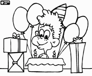 malvorlagen Kinder in die feier seiner geburtstagstorte mit kerzen, geschenke und luftballons ausmalbilder