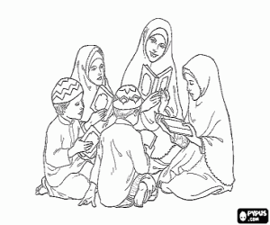 malvorlagen Kinder lesen den Koran oder Qur