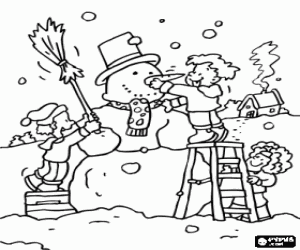 malvorlagen Kinder machen einen gro�en Schneemann ausmalbilder