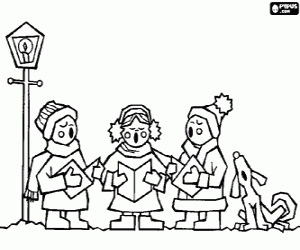 malvorlagen Kinder singen Weihnachtslieder mit ihrem hund auf der stra�e zu Weihnachten ausmalbilder