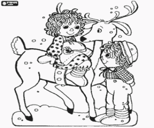 malvorlagen Kinder spielen mit einem rentier-Weihnachten ausmalbilder