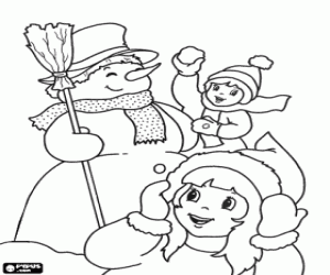 malvorlagen Kinder spielen mit Schneemann ausmalbilder