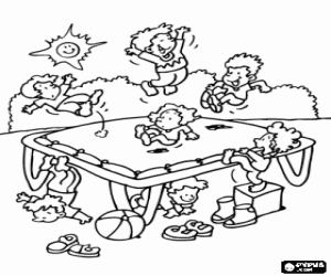 malvorlagen Kinder spielen und Springen auf dem Trampolin ausmalbilder