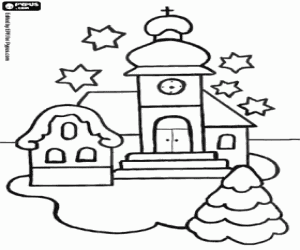 malvorlagen Kirche an Weihnachten mit tanne unter den sternen ausmalbilder