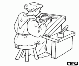 malvorlagen Kopist m�nche arbeit mit feder und tinte auf pergament oder papier in der schreibstube ausmalbilder