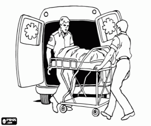 malvorlagen Krankenschwestern in einem Notarztwagen Die Umstellung eines Patienten auf einer Bahre ins Krankenhaus ausmalbilder