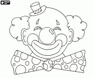 malvorlagen L�chelnde Gesicht eines Clowns mit einem kleinen Hut und eine Fliege ausmalbilder