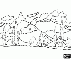 malvorlagen Landschaft mit h�geln im hintergrund und b�umen im vordergrund ausmalbilder
