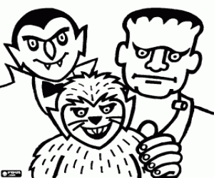 malvorlagen Legend�re Gesch�pfe, ein Werwolf, ein Vampir und Frankensteins Monster ausmalbilder