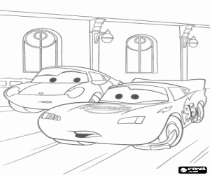 malvorlagen Lightning McQueen bei einem Spaziergang am Radiator Springs mit ihrer Freundin Sally Carrera ausmalbilder