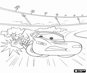 malvorlagen Lightning McQueen in dem Augenblick zu leiden den Stachel der sein Rad f�r die Piston Cup Rennen ausmalbilder