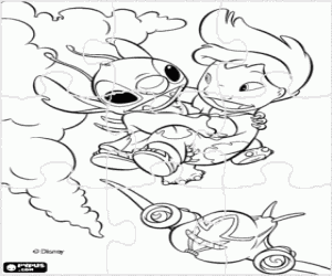 malvorlagen Lilo & Stitch puzzle - Puzzle von Lilo fliegen in den Armen Stitch ausmalbilder