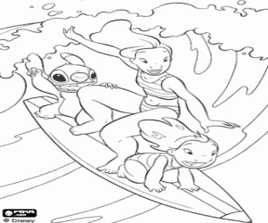 malvorlagen Lilo, Stitch Surfen in den Wellen auf Hawaii mit Nani, Lilo �ltere Schwester ausmalbilder
