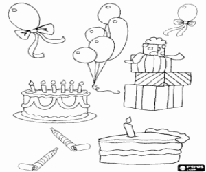 malvorlagen Luftballons, Geschenke, Geburtstagstorte mit Kerzen ausmalbilder