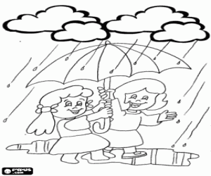 malvorlagen M�dchen, die im Regen mit ihrem Regenschirm ausmalbilder