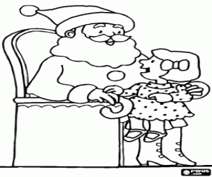 malvorlagen M�dchen im gespr�ch mit Weihnachtsmann sitzt auf dem scho� ausmalbilder