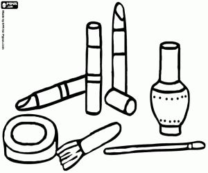 malvorlagen Make-up-kit mit lippenstift, nagellack, rouge, pinsel und b�rsten ausmalbilder