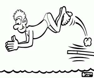 malvorlagen Mann springt kopf�ber in das Wasser aus dem Sprungturm des Schwimmbades ausmalbilder