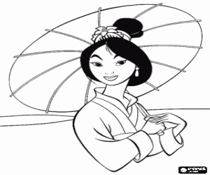 malvorlagen Mulan gehend sehr elegant mit einem sonnenschirm ausmalbilder